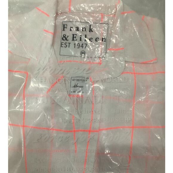 Frank & Eileen Hunter Classic Linen Shirtdress In Neon Pink Windowpane Size XS - Picture 13 of 14